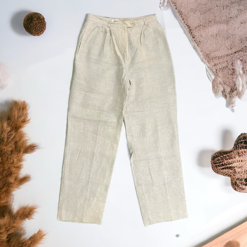 Talbots Women's Tan Irish Linen Classic Hi-Rise 28.5" Inseam Pants Pockets SZ 10